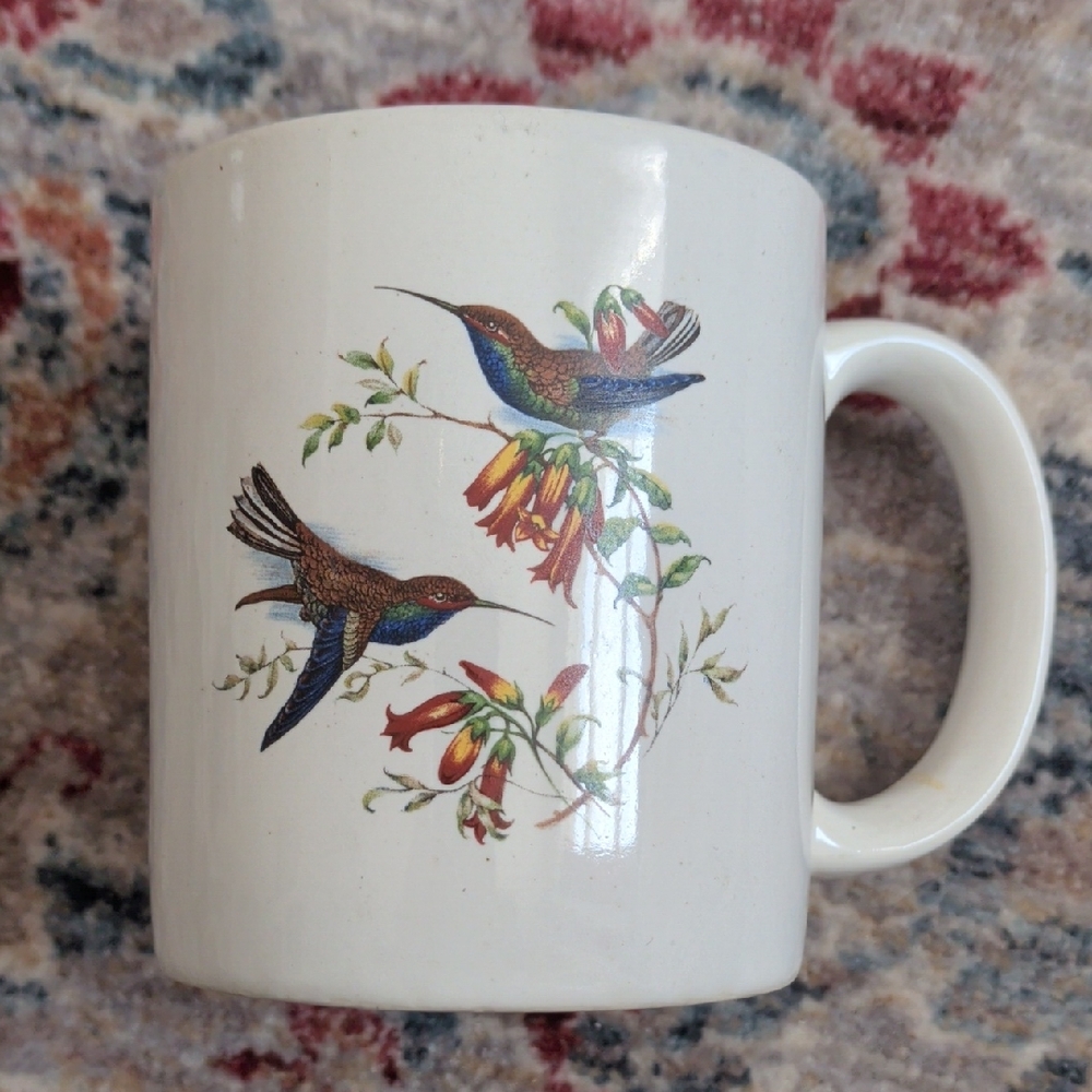 White Mug with Hummingbird Design